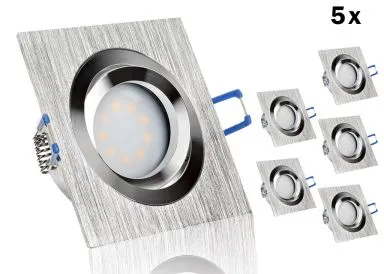 5 x LED Einbaustrahler Set extra flach mit Marken Flat LED Spot McShine 5 Watt Aluminium BiColor Eckig Dimmbar 40 Watt Ersatz