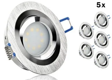 5er LED Einbaustrahler Set extra flach mit Marken Flat LED Spot McShine 5 Watt Aluminium BiColor Rund Dimmbar 40 Watt Ersatz