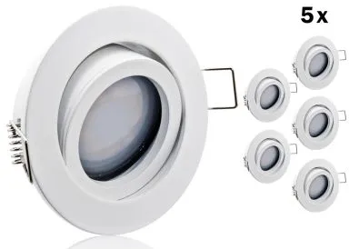 5er LED Einbaustrahler Set extra flach mit Marken Flat LED Spot McShine 5 Watt Alu-Druckguß Rund weiß Klickverschluß Dimmbar 40 Watt Ersatz