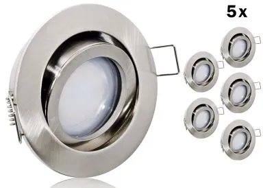 5 x LED Einbaustrahler Set extra flach mit Marken Keramik Flat LED Spot LcLight 5 Watt Alu-Druckguß Rund Klickverschluß 40 Watt Ersatz