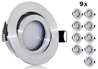 9er LED Einbaustrahler Set extra flach mit Marken Flat LED Spot McShine 5 Watt Aluminium Feinschliff Rund Dimmbar 40 Watt Ersatz