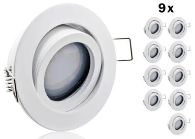 9er LED Einbaustrahler Set extra flach mit Marken Flat LED Spot McShine 5 Watt Alu-Druckguß Rund weiß Klickverschluß Dimmbar 40 Watt Ersatz