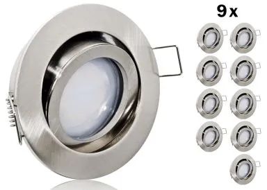 9 x LED Einbaustrahler Set extra flach mit Marken Flat LED Spot McShine 5 Watt Alu-Druckguß Rund Klickverschluß Dimmbar 40 Watt Ersatz