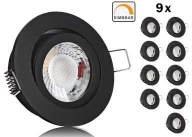 9er LED Einbaustrahler Set extra flach mit Marken Flat LED Spot LcLight 5 Watt Keramik Schwarz Rund Dimmbar 40 Watt Ersatz