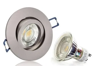 LED Einbaustrahler Set mit Marken GU10 LED Spot LC Light 5 Watt 9 SMD Alu-Druckguß Rund Klickverschluß
