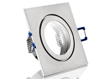 Feuchtraum LED Einbaustrahler Set IP44 Aluminium eisengebürstet eckig mit Marken GU10 LED Spot Chilitec 5 Watt Klarglas