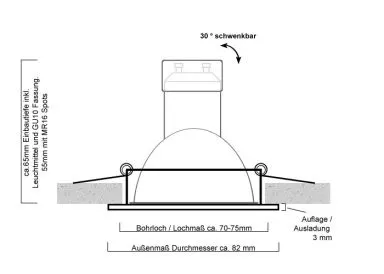 Deckeneinbauleuchte Kanlux EVIT Aluminium Feinschliff Einbaustrahler schwenkbar Klickverschluss