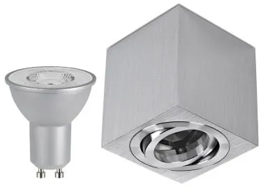 LED Aufbaustrahler Set Würfel Cube Aluminium gebürstet mit LED Premiumspot Kanlux IQ-LED 5 Watt