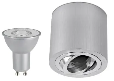 LED Aufbaustrahler Set Zylinder Aluminium gebürstet mit LED Premiumspot Kanlux IQ-LED 5 Watt