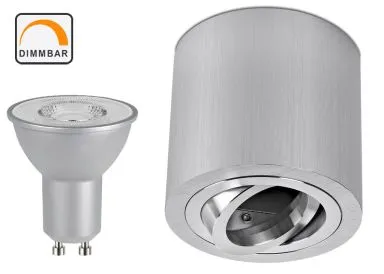 LED Aufbaustrahler Set Zylinder Aluminium gebürstet mit LED Premiumspot Kanlux IQ-LEDDIM 7 Watt dimmbar