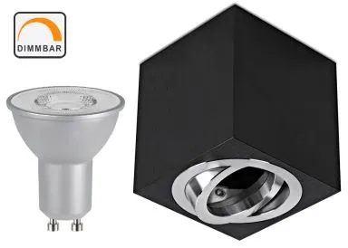 LED Aufbaustrahler Set Würfel Cube Aluminium gebürstet schwarz mit LED Premiumspot Kanlux IQ-LEDDIM 7 Watt dimmbar