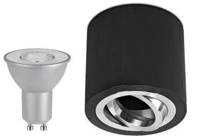 LED Aufbaustrahler Set Zylinder Aluminium gebürstet schwarz mit LED Premiumspot Kanlux IQ-LED 5 Watt