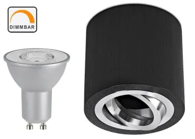 LED Aufbaustrahler Set Zylinder Aluminium gebürstet schwarz mit LED Premiumspot Kanlux IQ-LEDDIM 7 Watt dimmbar