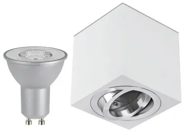LED Aufbaustrahler Set Würfel Cube Aluminium gebürstet weiß mit LED Premiumspot Kanlux IQ-LED 5 Watt