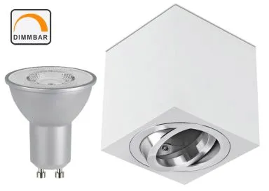 LED Aufbaustrahler Set Würfel Cube Aluminium gebürstet weiß mit LED Premiumspot Kanlux IQ-LEDDIM 7 Watt dimmbar