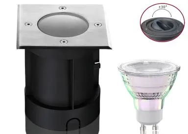 Boden LED Einbaustrahler Set IP67 rund schwenkbar mit Premium GU10 LED Spot Kanlux IQ-LEDEX 3 Watt