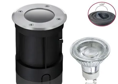 Boden LED Einbaustrahler Set IP67 rund schwenkbar mit Marken GU10 LED Spot ChiliTec 5 Watt