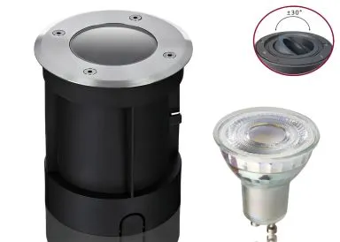 Boden LED Einbaustrahler Set IP67 rund schwenkbar mit Premium GU10 LED Spot Kanlux XLED 5 Watt