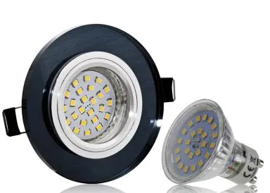 LED Einbaustrahler Set mit Marken GU10 LED Spot ChiliTec 5 Watt Klarglas schwarzes Kristallglas rund 30 Watt Ersatz