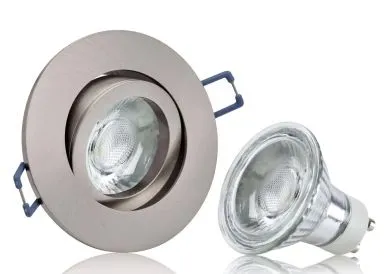 LED Einbaustrahler Set mit Marken GU10 LED Spot Chilitec H35 COB eisengebürstet rund warmweiss