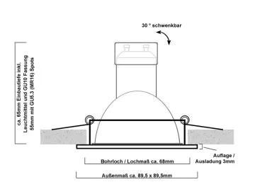 Druckguss Einbaustrahler eisengebürstet eckig - schwenkbar - Klickverschluss