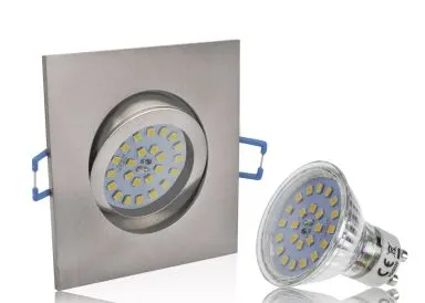 LED Einbaustrahler Set mit Marken GU10 LED Spot ChiliTec 5 Watt Alu-Druckguß Eckig Klickverschluß