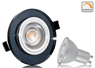 LED Einbaustrahler Set mit Marken GU10 LED Spot Kanlux IQ LEDDIM 7 Watt DIMMBAR schwarzes Kristallglas rund 40 Watt Ersatz