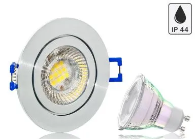 Feuchtraum LED Einbaustrahler Set IP44 Aluminium Feinschliff rund mit Marken GU10 LED Spot Kanlux Extreme IQ-LED EX 3 Watt
