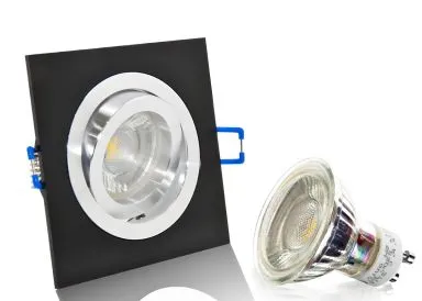 LED Einbaustrahler Set Aluminium schwarz gebürstet eckig mit Marken GU10 LED Spot LC Light 5 Watt 9 SMD