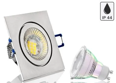 Feuchtraum LED Einbaustrahler Set IP44 Aluminium eisengebürstet eckig mit Marken GU10 LED Spot Kanlux Extreme IQ-LED EX