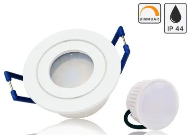 Feuchtraum LED Einbaustrahler Set IP44 MR11 35mm Druckguß weiss matt matt mit Marken Flat LED Spot LC Light 3 Watt 230V Dimmbar