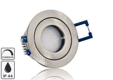 Feuchtraum LED Einbaustrahler Set IP44 MR11 35mm Druckguß gebürstet rund mit Marken Flat LED Spot LC Light 3 Watt 230V Dimmbar