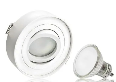 LED Einbaustrahler Set GU10 Aluminium rund weiß matt mit Marken LED Spot LC Light 5 Watt Milchglas