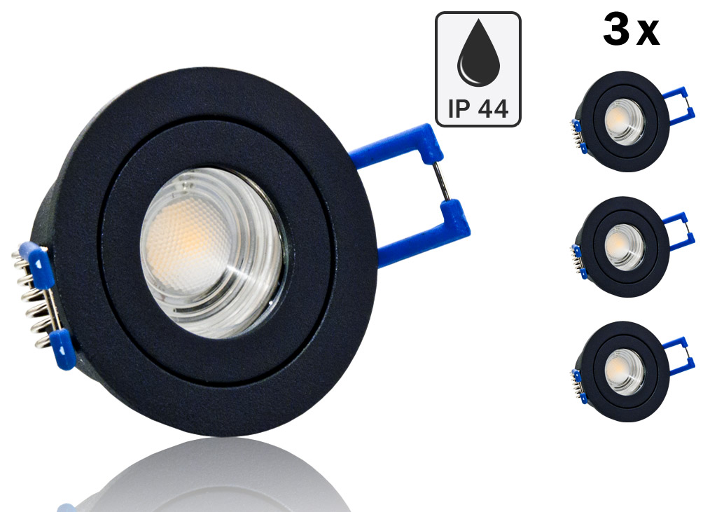 3 x ip44 led einbauset bioledex helso 4w anthrazit rund