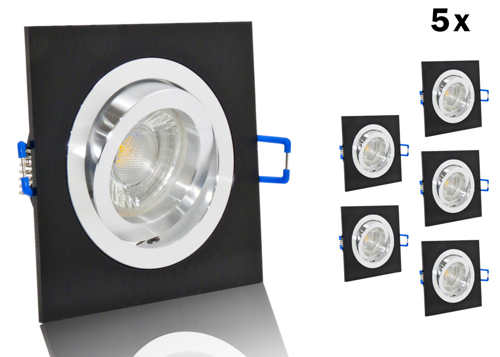 5 led einbauset lc light mit alu rahmen schwarz eckig