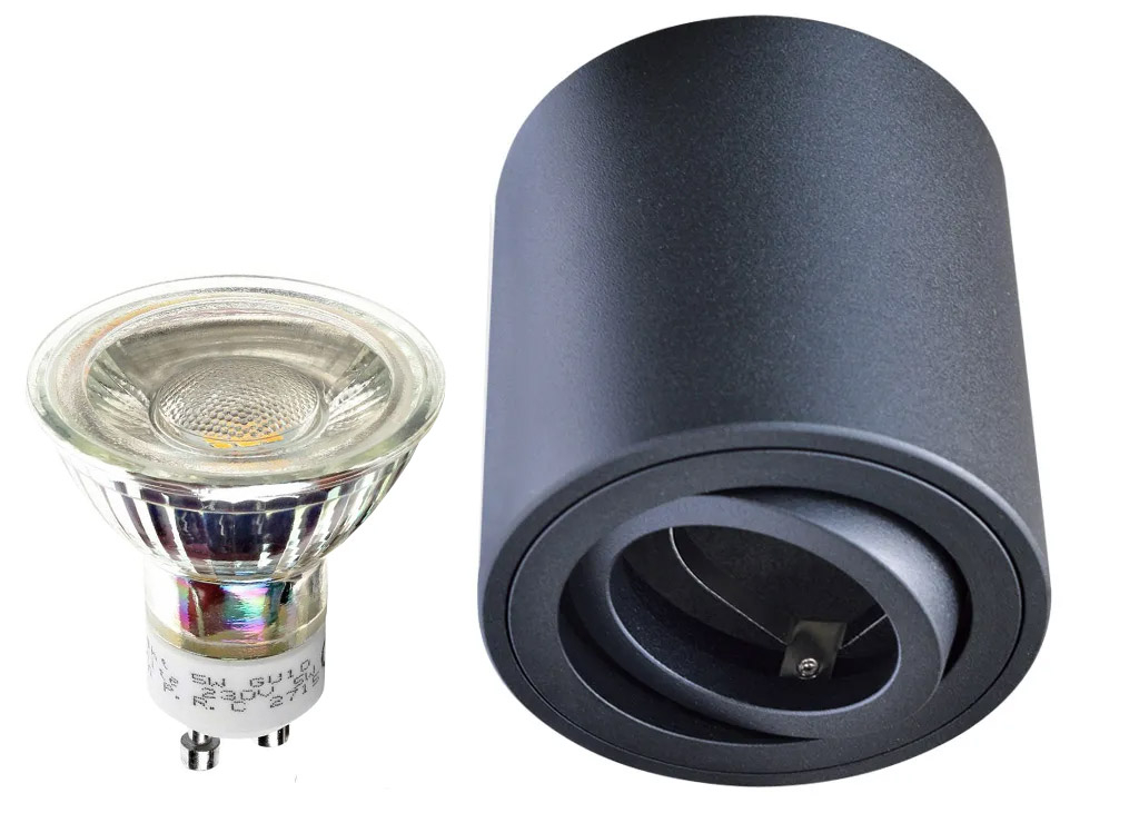 LED Aufbaustrahler Set W�rfel Zylinder Aluminium geb�rstet komplett schwarz rund mit LED Markenspot LC Light 5 Watt