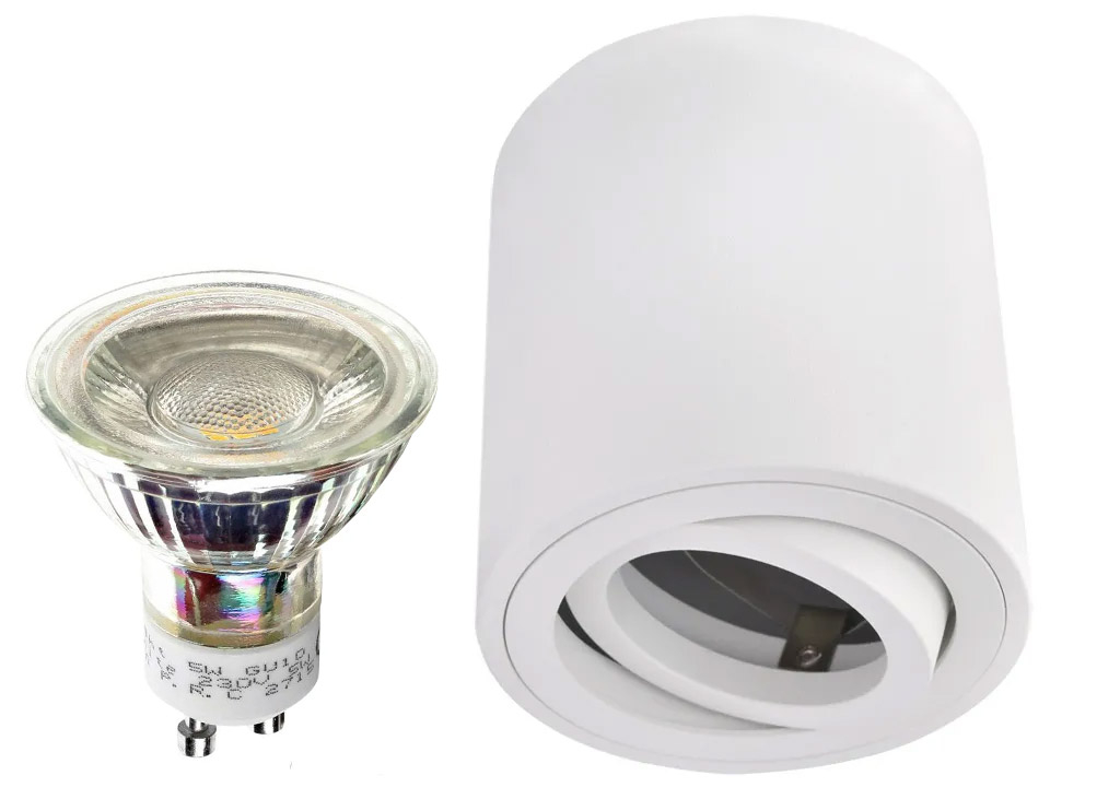 LED Aufbaustrahler Set W�rfel Zylinder Aluminium geb�rstet komplett wei� rund mit LED Markenspot LC Light 5 Watt