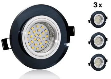 3er LED Einbaustrahler Set mit Marken GU10 LED Spot ChiliTec 5 Watt Klarglas schwarzes Kristallglas rund 30 Watt Ersatz