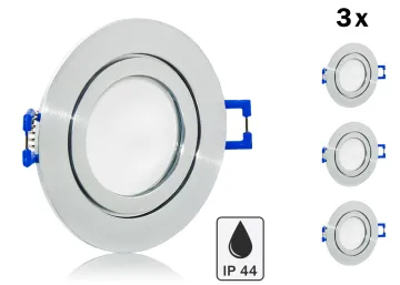 3er Feuchtraum LED Einbaustrahler Set IP44 Feinschliff matt rund mit Marken...