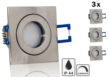 3er Feuchtraum LED Einbaustrahler Set IP44 MR11 35mm Druckguß gebürstet eckig...