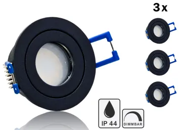 3er Feuchtraum LED Einbaustrahler Set IP44 MR11 35mm Druckguß schwarz matt...