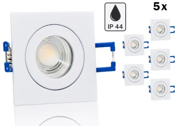 5er Feuchtraum LED Einbaustrahler Set IP44 MR11 35mm Druckguss weiß eckig mit...
