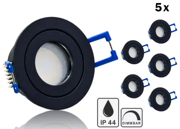 5er Feuchtraum LED Einbaustrahler Set IP44 MR11 35mm Druckguß schwarz matt...
