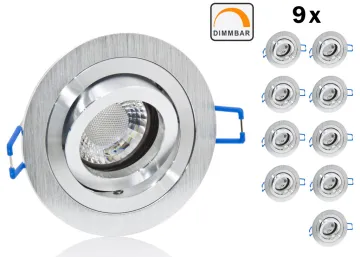 9er LED Einbaustrahler Set extra flach mit Marken Flat LED Spot LcLight 5...