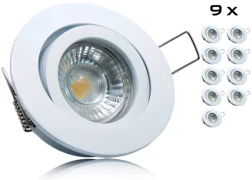 9er LED Einbaustrahler Set mit Marken GU10 LED Spot LC Light 5 Watt 9 SMD Alu-Druckguß Rund Weiß Klickverschluß