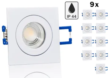 9er Feuchtraum LED Einbaustrahler Set IP44 MR11 35mm Druckguss weiß eckig mit...