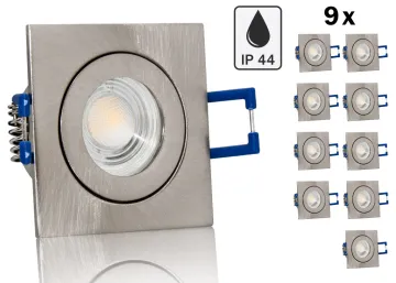 9er Feuchtraum LED Einbaustrahler Set IP44 MR11 35mm Druckguss gebürstet...