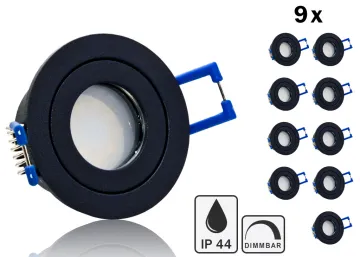 9er Feuchtraum LED Einbaustrahler Set IP44 MR11 35mm Druckguß schwarz matt...