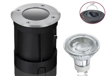Boden LED Einbaustrahler Set IP67 rund schwenkbar mit Marken GU10 LED Spot...