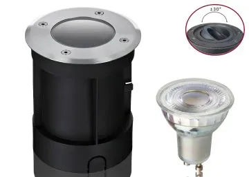 Boden LED Einbaustrahler Set IP67 rund schwenkbar mit Premium GU10 LED Spot Kanlux XLED 5 Watt